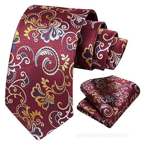 HISDERN Floral Tie for Men Handkerchief Woven Classic Paisley Men's Necktie & Pocket Square Set