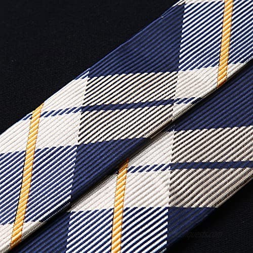 HISDERN Mens Check Stripe Suspenders and Bowtie Set Y Back 6 Clips Adjustable Braces with Pocket Square For Wedding Party
