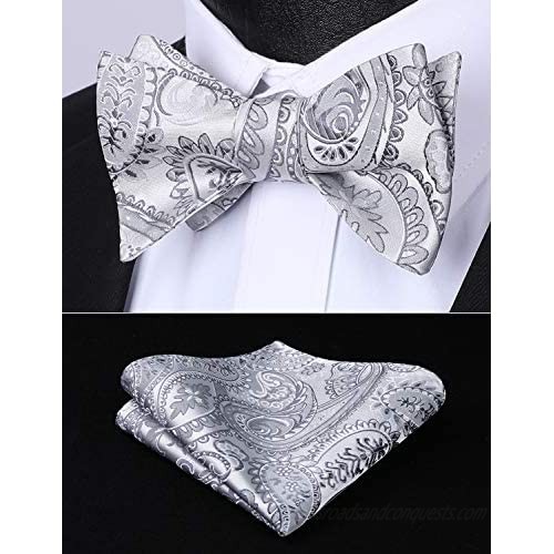 HISDERN Men's Self Tie Bow Tie Classic Floral Paisley Woven Silk Bowtie for Tuxedo & Wedding