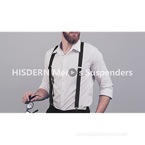 HISDERN Mens Solid Color Suspenders and Bowtie X-Back Adjustable Braces Pre-tied Bow Tie Pocket Square Set