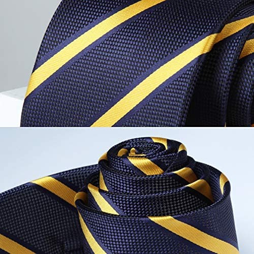 HISDERN Men's Striped Tie Woven Classic Necktie for Men With Pocket Square Set Formal Wedding