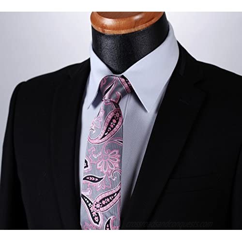 HISDERN Paisley Tie for Men Extra Long Ties Woven Classic Handkerchief Men's Necktie & Pocket Square Set