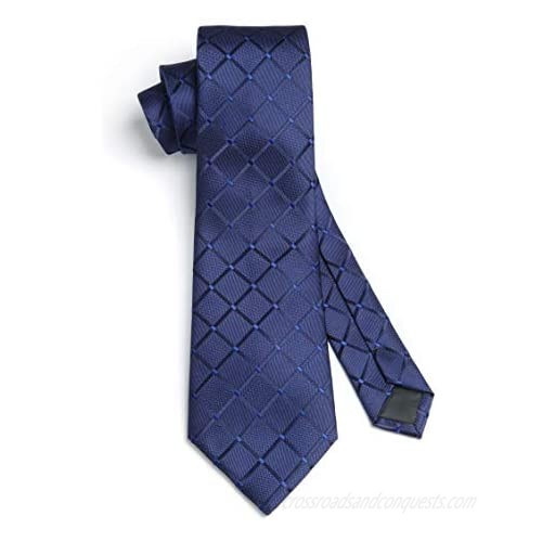 HISDERN Plaid Checkered Tie Handkerchief Woven Classic Men's Necktie & Pocket Square Set