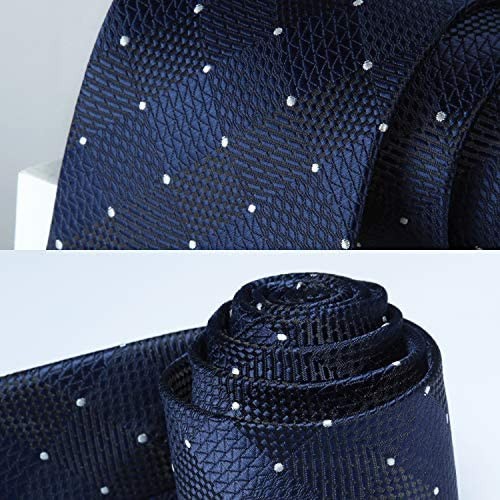 HISDERN Plaid Polka Dots Tie Handkerchief Woven Classic Check Men's Necktie & Pocket Square Set