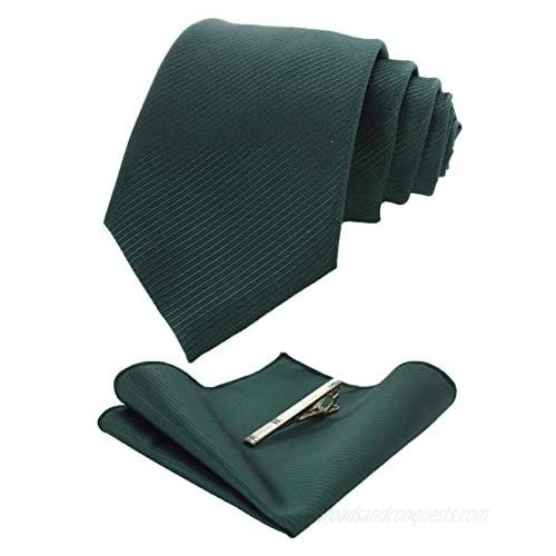 JEMYGINS Solid Color Mens Formal Necktie and Pocket Square Tie Clip Sets