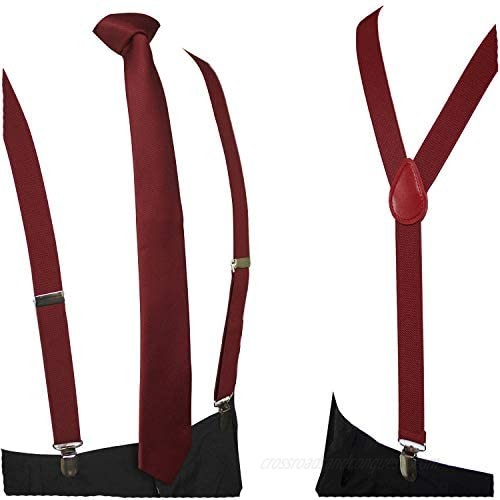JEMYGINS Solid Color Suspender and 100% Silk Skinny Tie Sets for Men