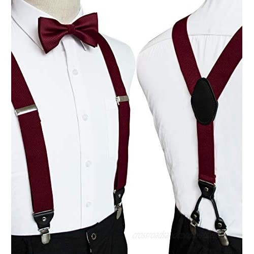 JEMYGINS Solid Color Suspender and Silk Bow Tie Sets for Men