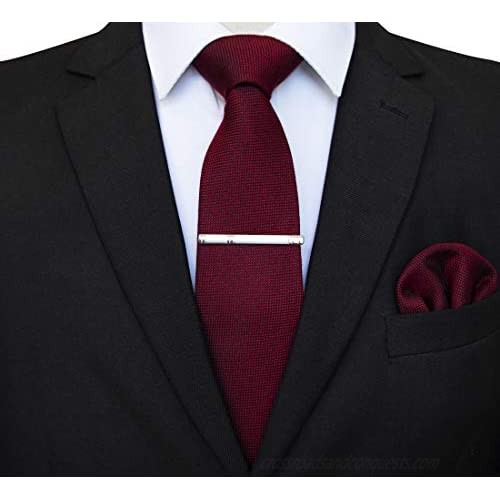 JEMYGINS Solid Color Wool Tie and Pocket Square with Tie Clip Sets for Men