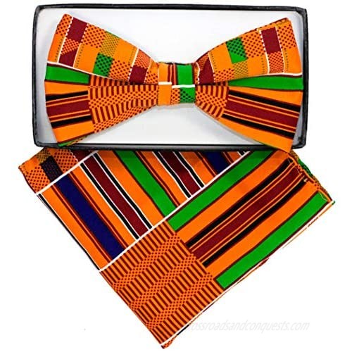 Kente Print Bow Tie and Handkerchief Set