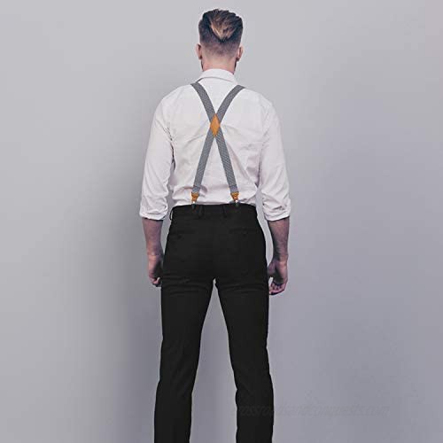 Mens Suspenders Strong Clips Heavy Duty X- Back Adjustable Suspenders Elastic Braces Pre-BowTie Set for Work Party