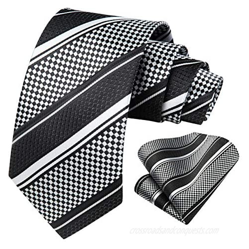 Men's Tie Checkered Ties for Men Plaid Strip Neck Tie and Handkerchiefs Silk Classic Necktie & Pocket Square Set