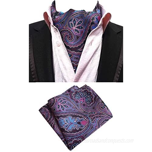 MOHSLEE Men's Exquisite 4 Pack Cravat Floral Ascot Scarf Tie & Pocket Square Set