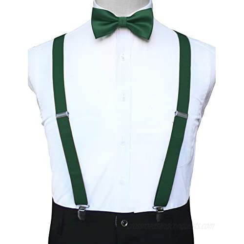 RBOCOTT Solid Color Suspender and Silk Bow Tie Sets for Men