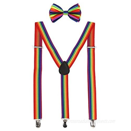 Suspender Bow Tie Set Clip On Y Shape Adjustable Braces  80s Costume Suspenders Shoulder Straps for Halloween Cosplay Party