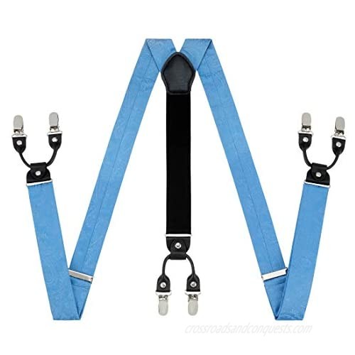 TIE G Paisley Suspender Bow Tie Pocket Square Set for Men's Tuxedo Suspenders : Adjustable Braces Strong Enhanced 6 Clips