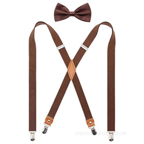 Timiot Mens Suspender and Bowtie Set X Back Heavy Duty Adjustable Elastic Clips