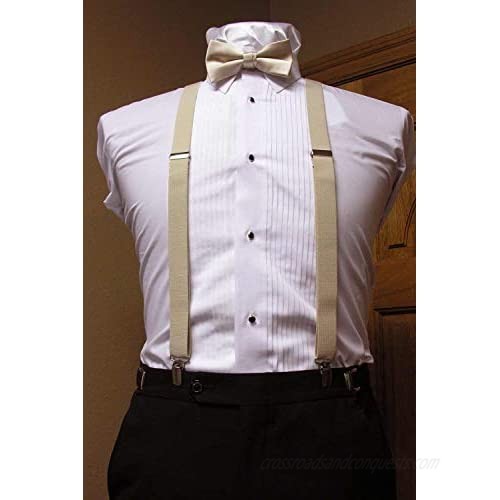 TraderPlus Men Elastic Suspenders and Bow Ties Set for Wedding Formal Events