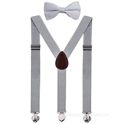 WDSKY Mens Boys Suspenders and Bow Tie Set for Wedding with Heart Clips