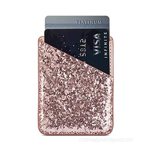 2 Card Slots Wallet Sticker Women's Glitter Adhesive Purse Sparkling Sleeve Pouch Stick on Phone Tablets New iPad Pro Galaxy Tab Notebook