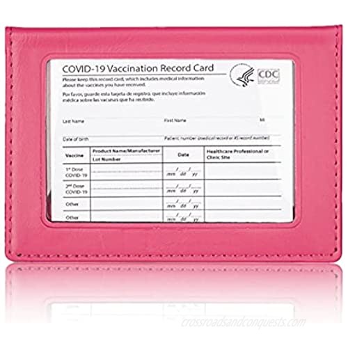2 Pack Leather Vaccine Card Holder to Store and Display CDC Vaccine Record Card Vaccination Card Protector 4 x 3 in Immunization Record Holder Card Case and Wallet for Vaccination Card (Red)