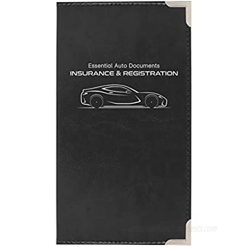 Autostyle 2 Pack Corner Guard Insurance Card and Registration Document Holders | Premium Wallet with Magnetic Closure (Black)
