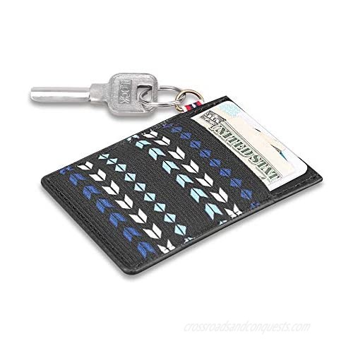 BIGPHILO Slim Minimalist Leather Wallet Key chain Card Holder with Wrist Lanyard