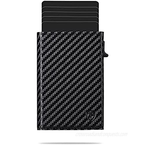 Card Blocr Best Slim Wallet RFID Blocking Credit Card Holder Black PU Carbon Fiber and Metal Card Holder