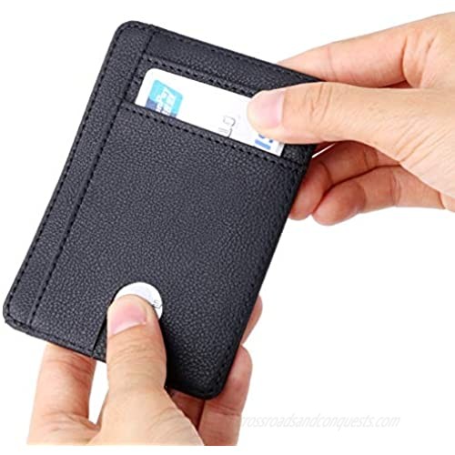 【CaserBay】Slim RFID Blocking Card Holder Front Pocket Wallet Minimalist Synthetic Leather Credit Card ID Holder【Style 1 - Black】