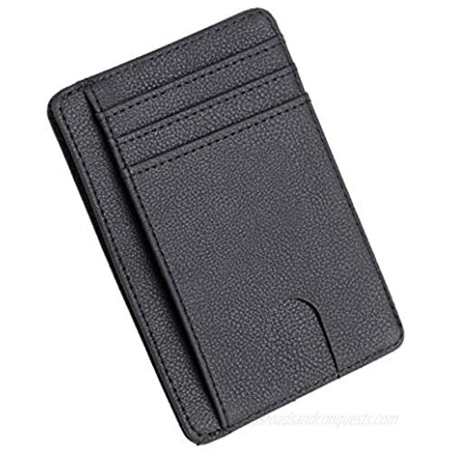 【CaserBay】Slim RFID Blocking Card Holder  Front Pocket Wallet  Minimalist Synthetic Leather Credit Card  ID Holder【Style 1 - Black】