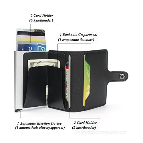 Credit Card Case with Money Clip Holder Mini Leather Wallet for Credit Card RFID Protection - Easy Push Button Use