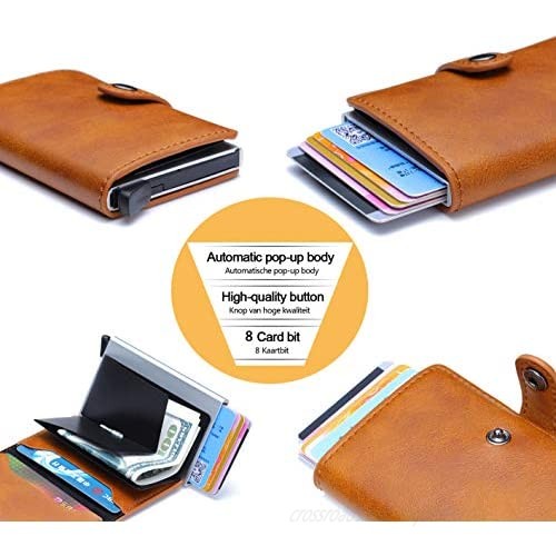 Credit Card Case with Money Clip Holder Mini Leather Wallet for Credit Card RFID Protection - Easy Push Button Use