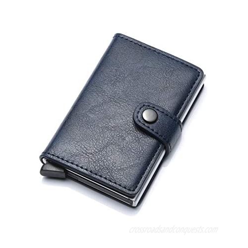 Credit Card Case with Money Clip Holder  Mini Leather Wallet for Credit Card RFID Protection - Easy Push Button Use