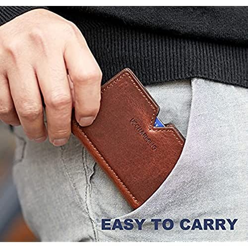 Credit Card Wallet Genuine Leather Card Case Minimalist Wallets for Men & Women Credit Card Holder Money Clip Business Card Case ID Case Wallet - Coffee