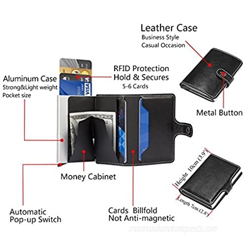 Dlife Credit Card Holder RFID Blocking Wallet Slim Wallet PU Leather Vintage Aluminum Business Card Holder Automatic Pop-up Card Case Wallet Security Travel Wallet (Dark Brown)
