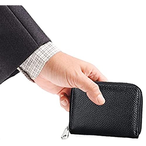 EASTVIO RFID Blocking Credit Card Holder for Women Men Genuine Leather Wallet Organizer Zipper Money Case with Keychain 20 Slots Black