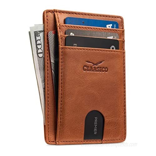Front Pocket Small Minimalist Leather Wallet RFID Blocking Genuine Leather Credit Card Holder