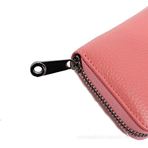 Genuine leather credit name card holder zipper around wallet Id card case for men women (Dark coffee)