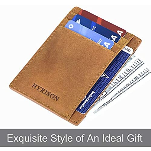 HYRISON Slim Minimalist Wallet Genuine Leather Front Pocket for Men Women RFID Blocking (Vintage Caramel)