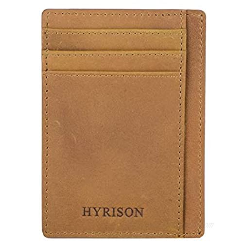 HYRISON Slim Minimalist Wallet Genuine Leather Front Pocket for Men Women RFID Blocking (Vintage  Caramel)