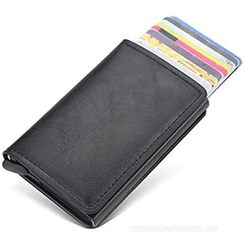 imeetu Card Holder for Men Leather Slim Rfid Blocking Card Wallet Case (A-Black)