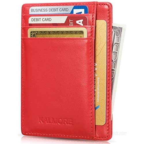 KALMORE Genuine Leather Front Pocket Slim Wallet Credit Card Holder with ID Window