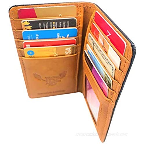 Leather Book RFID CD-1802 (Maestro)|Classic designer leather Slim card holder Wallet | 10 credit cards slots| Tan Cowhide & Saffiano Black real leather | Secured with RFID blocking Shield| Bi-fold cl