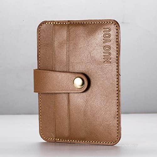 Leather Card Holder NUOYOU Slim Genuine Leather ID Card Case Minimalist Wallets Credit Card Holder Front Pocket Wallet (FatCow LightBrown)
