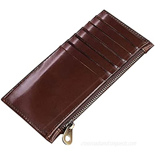 LLi Cufite - Genuine Leather Slim Wallet 2-sides 12 Card Slots Zipper Card Holder