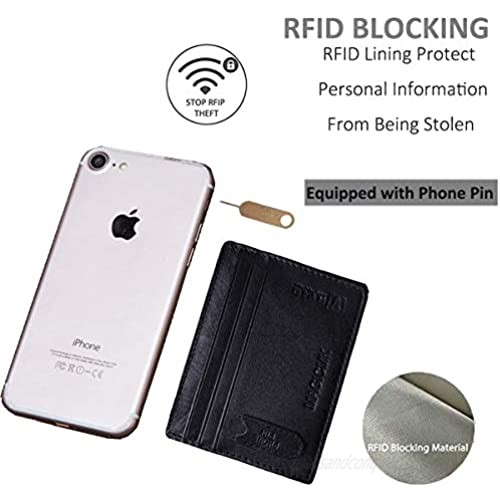 MAGICMK Slim Minimalist Front Pocket Card Organizer RFID Blocking Genuine Leather Credit Card Holder for Men (Black)