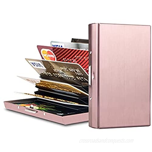 Metal RFID Blocking Credit Card Holder Wallet  Slim Secure Stainless Steel Card Case ID Case Travel Wallet for Women Men  Upgrade 8 Card Slots (Rose Gold)