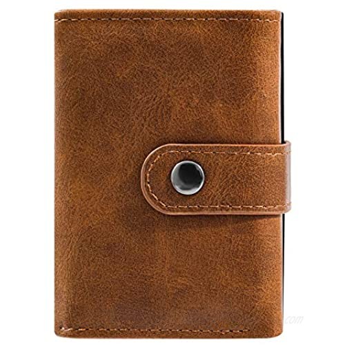 Minimalist Credit Card Holder Aluminum RFID Blocking Wallet Slim Leather Smart Pop-Up Card Case for Men Gift (Light brown)