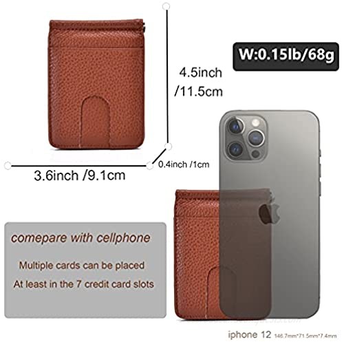 Minimalist Credit Card Holder Wallet for Men Slim RFID Blocking Genuine Leather Front Pocket Card Cases with Money Clip and 6 Card Slots Brown