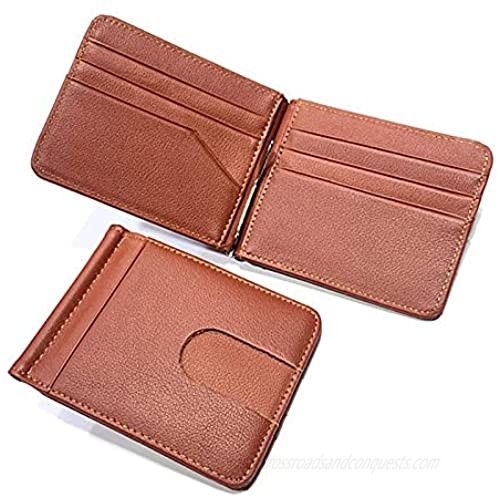 Minimalist Credit Card Holder Wallet for Men Slim RFID Blocking Genuine Leather Front Pocket Card Cases with Money Clip and 6 Card Slots Brown