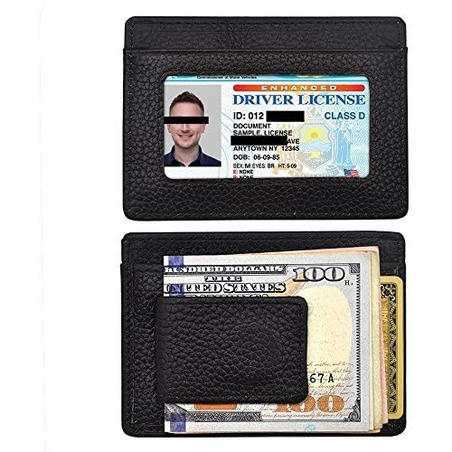 Minimalist Genuine Leather Magnetic Front Pocket Money Clip Wallet RFID Blocking Card Wallets